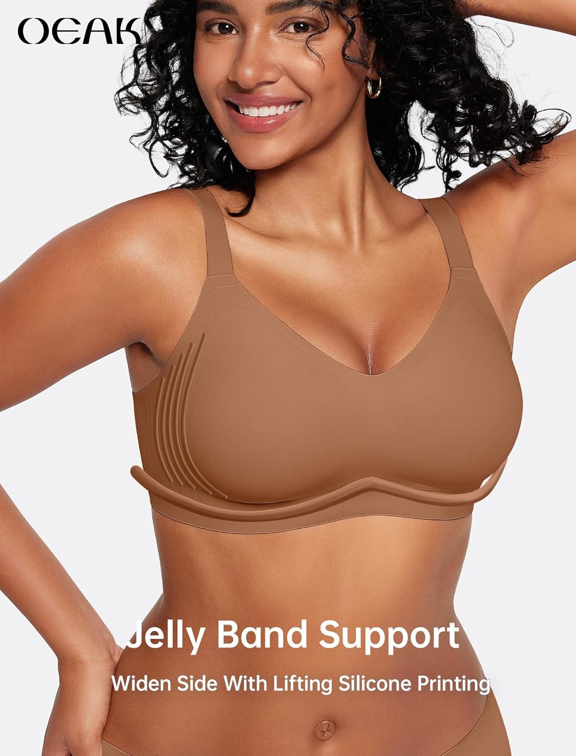 image:imageOEAK Womens Wireless Seamless Bras Jelly Full Coverage Supportive Bra Push Up Plus Size Everyday Bra Comfortable Tshirt Bras Brown XXLPlus