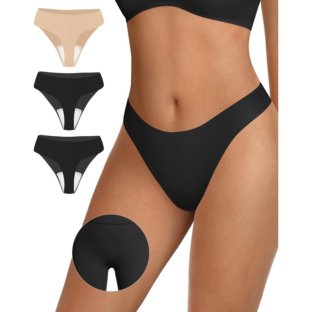 image:imageOEAK Seamless Thongs for Women Invisible Thongs No Show Thong Panty Liners Tangas Comfortable Workout GStrings Underwear3p2black1skin Nude