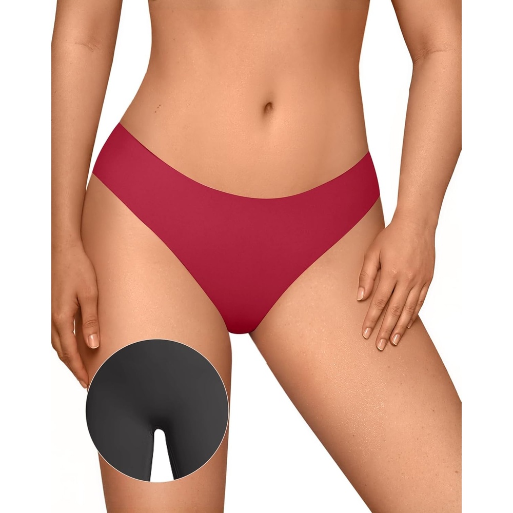 image:imageOEAK Seamless Thongs for Women Invisible Thongs No Show Thong Panty Liners Tangas Comfortable Workout GStrings UnderwearWine Red