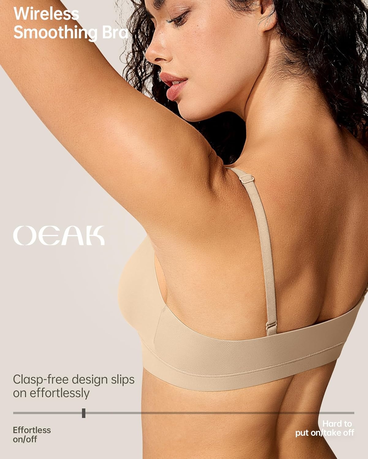 image:imageOEAK Womens Comfortable Triangle Bras No Underwire Sexy Plunge Unlined Bralette Pull On Bra Seamless Everyday Tshirt Bras Beige XL