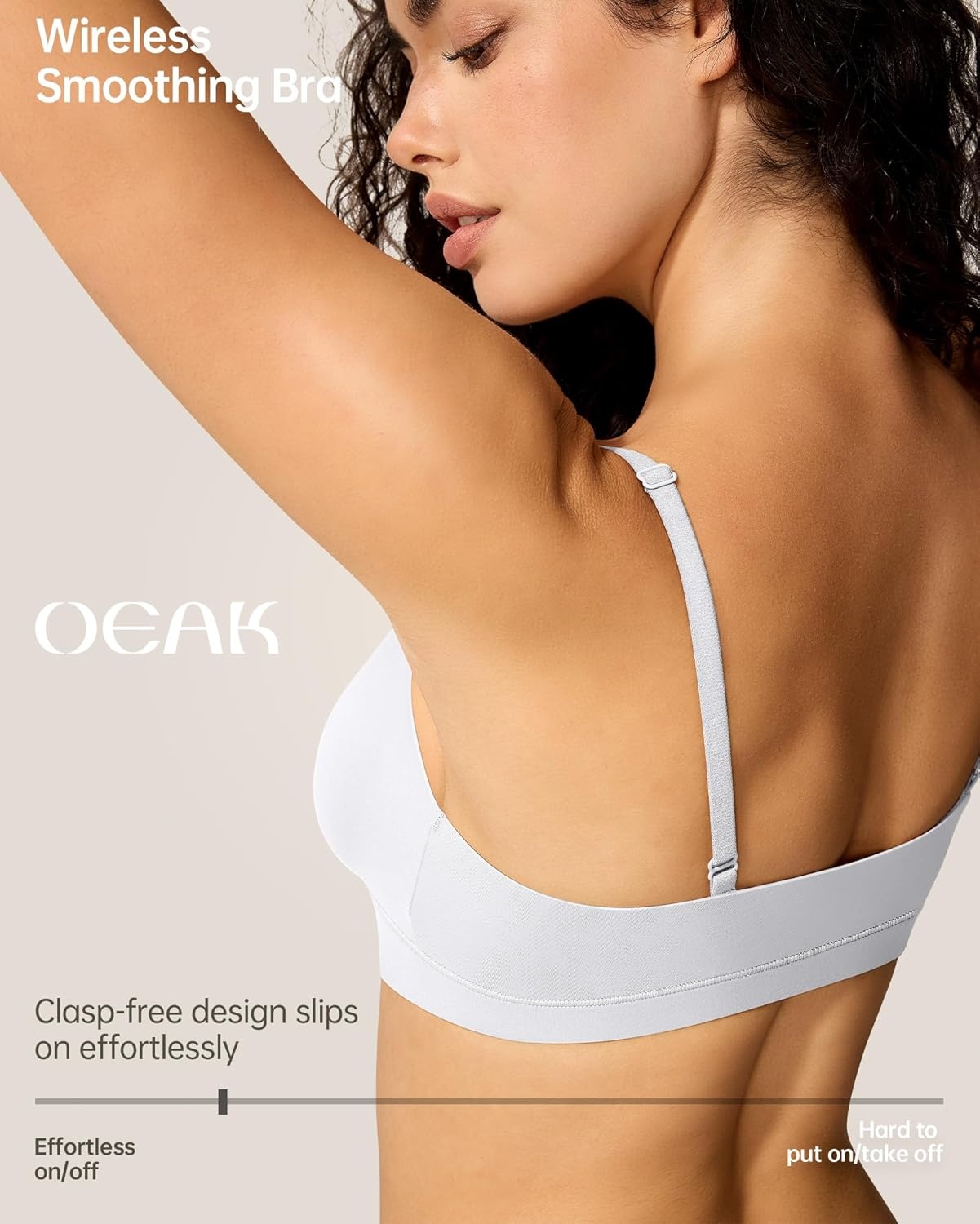 image:imageOEAK Womens Comfortable Triangle Bras No Underwire Sexy Plunge Unlined Bralette Pull On Bra Seamless Everyday Tshirt Bras White XL