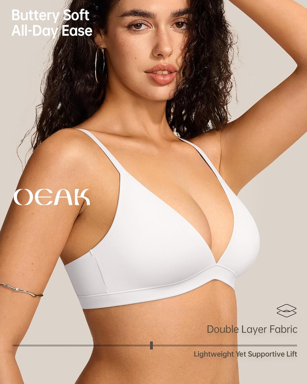 image:imageOEAK Womens Comfortable Triangle Bras No Underwire Sexy Plunge Unlined Bralette Pull On Bra Seamless Everyday Tshirt Bras White XL
