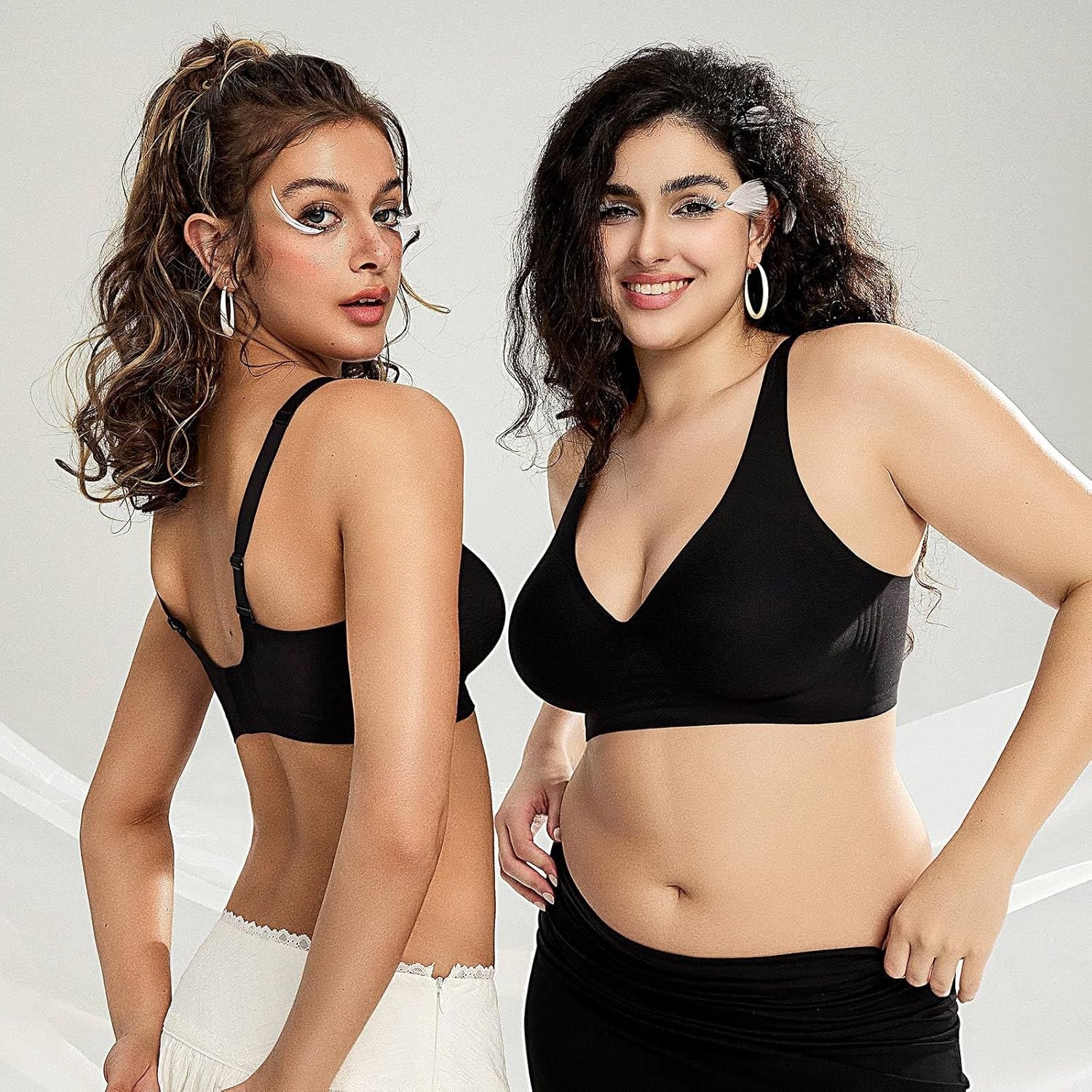 image:imageOEAK Womens Deep V Bras Comfortable Bra Support Push Up Bralettes Low Cut no Underwire Bra Plunge Seamless Tshirts Bras XXLarge Black