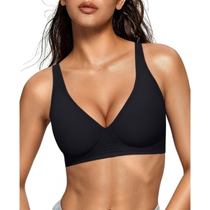 image:imageOEAK Womens Deep V Bras Comfortable Bra Support Push Up Bralettes Low Cut no Underwire Bra Plunge Seamless Tshirts Bras XXLarge Black