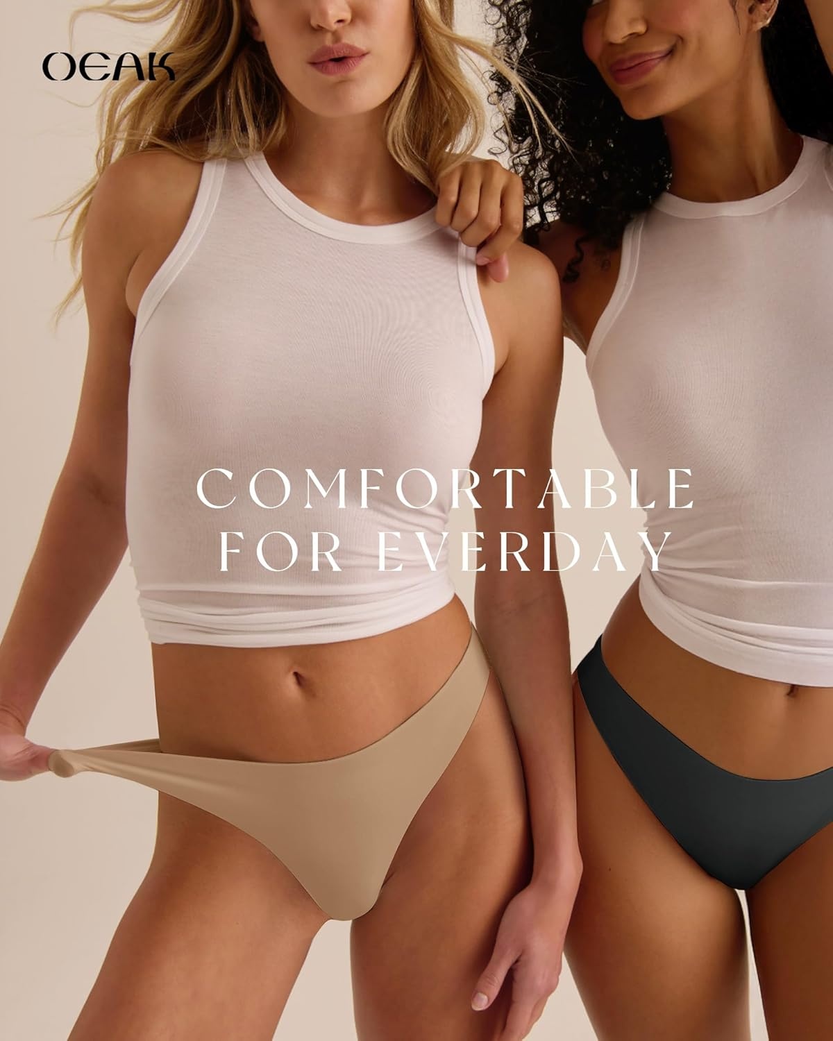 image:imageOEAK Seamless Thongs for Women Invisible Thongs No Show Thong Panty Liners Tangas Comfortable Workout GStrings Underwear3p3skin Nude