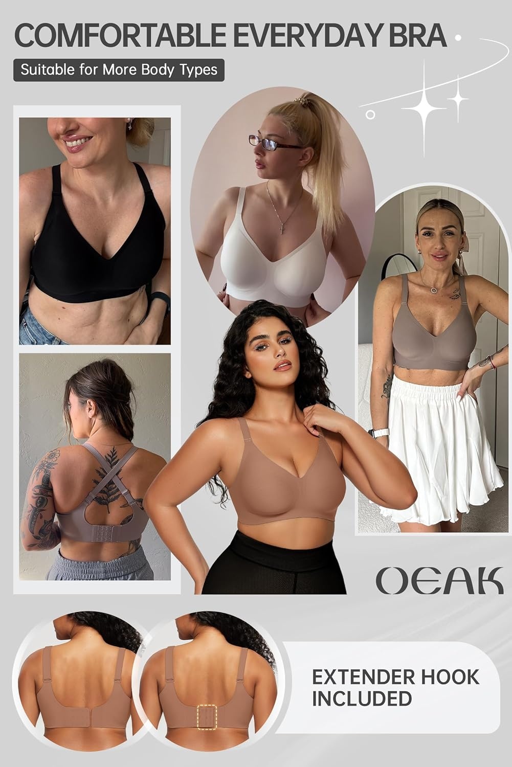 image:imageOEAK Women Comfortable Jelly Bras No Underwire Seamless Full Coverage Bralette Buttery Soft Convertible Everyday Tshirt BraCoffee