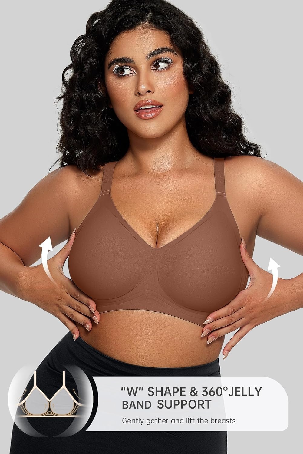 image:imageOEAK Women Comfortable Jelly Bras No Underwire Seamless Full Coverage Bralette Buttery Soft Convertible Everyday Tshirt BraCoffee