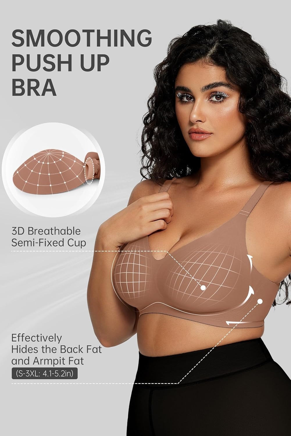 image:imageOEAK Women Comfortable Jelly Bras No Underwire Seamless Full Coverage Bralette Buttery Soft Convertible Everyday Tshirt BraCoffee