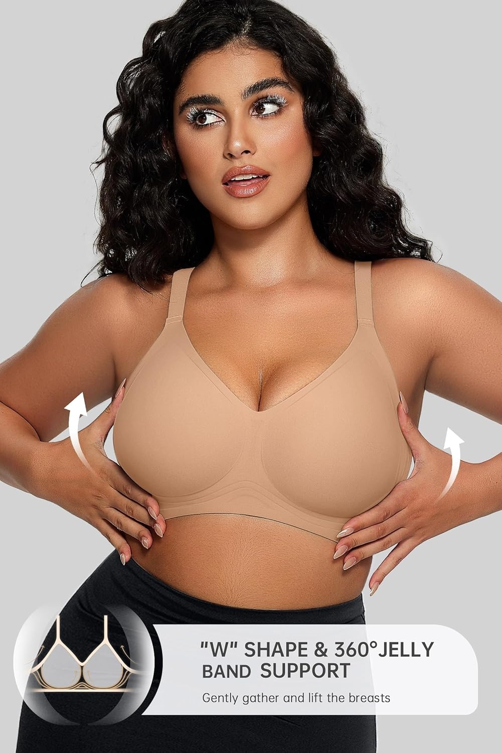 image:imageOEAK Women Comfortable Jelly Bras No Underwire Seamless Full Coverage Bralette Buttery Soft Convertible Everyday Tshirt BraPraline