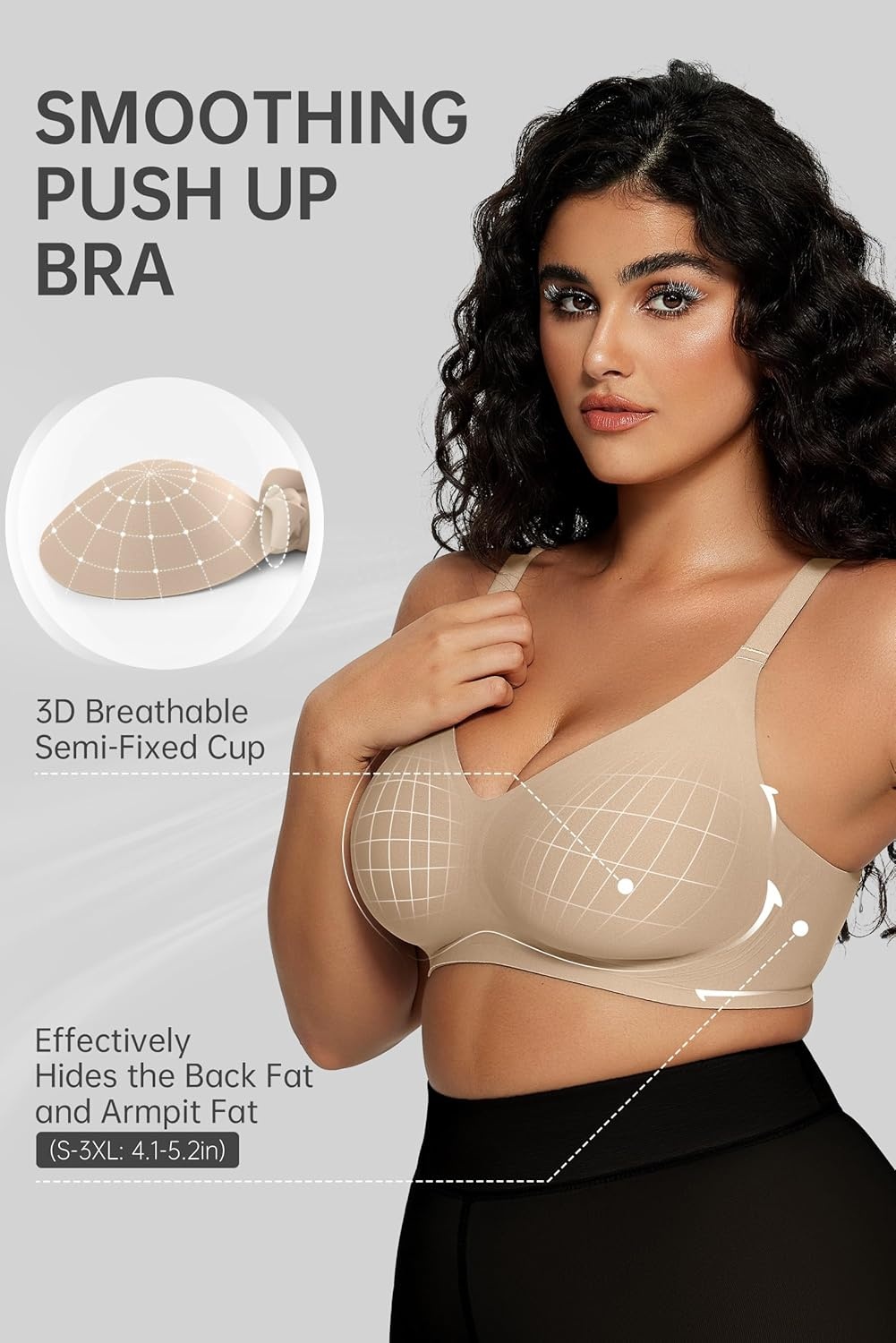 image:imageOEAK Women Comfortable Jelly Bras No Underwire Seamless Full Coverage Bralette Buttery Soft Convertible Everyday Tshirt BraSemolina