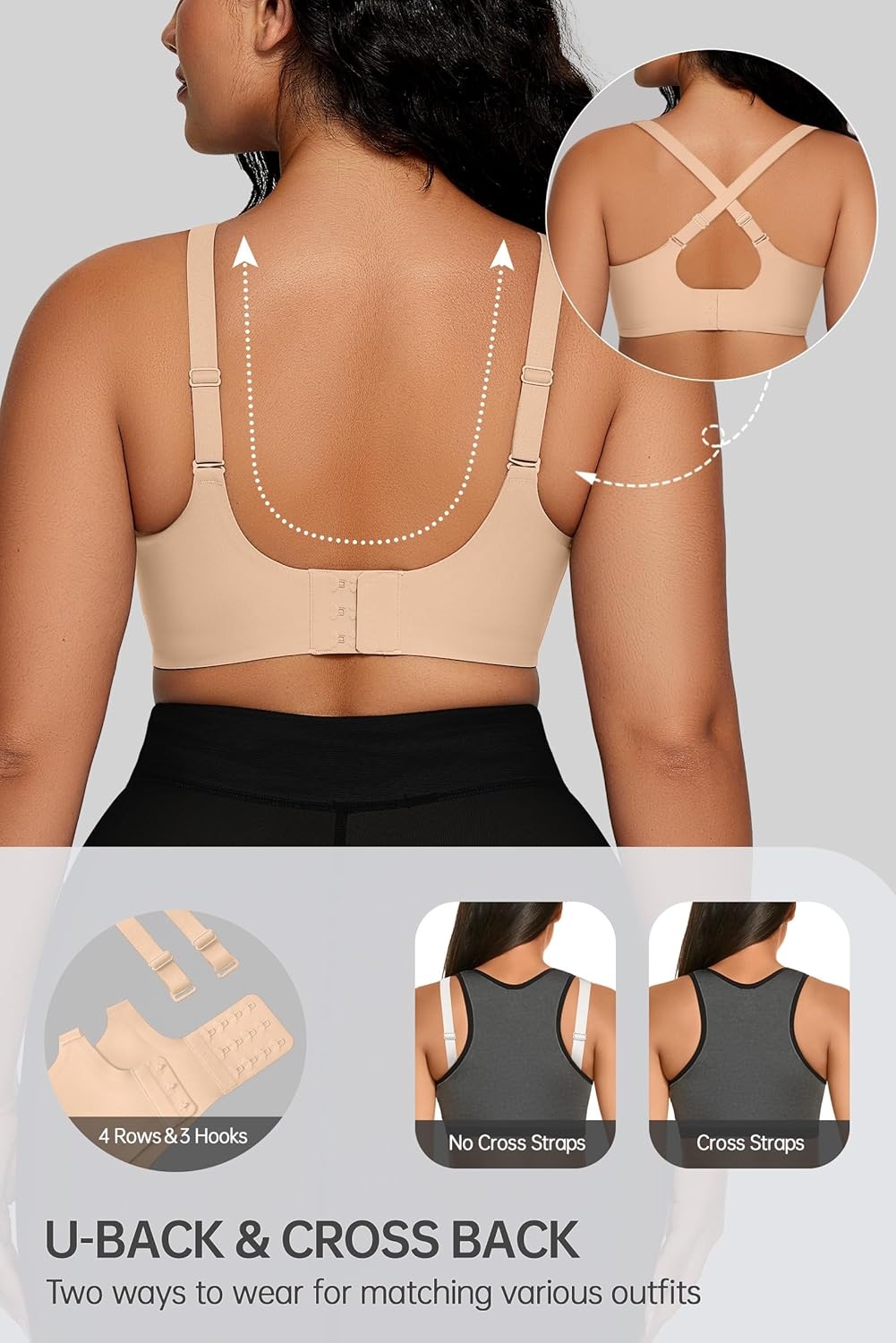 image:imageOEAK Women Comfortable Jelly Bras No Underwire Seamless Full Coverage Bralette Buttery Soft Convertible Everyday Tshirt BraSkin Nude