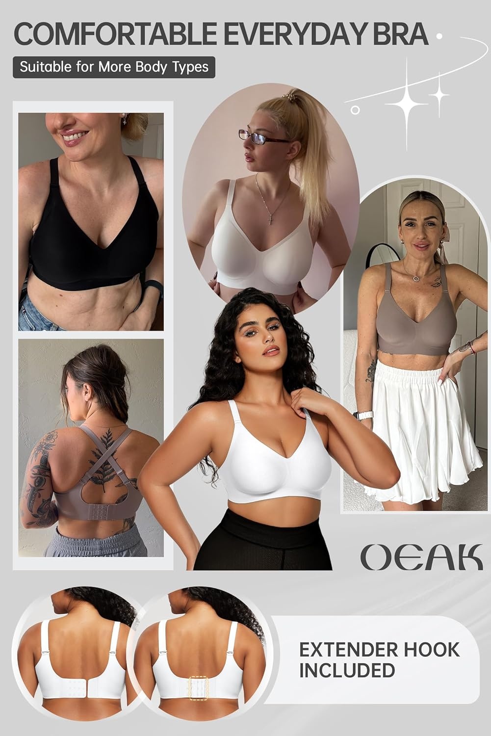 image:imageOEAK Women Comfortable Jelly Bras No Underwire Seamless Full Coverage Bralette Buttery Soft Convertible Everyday Tshirt BraWhite