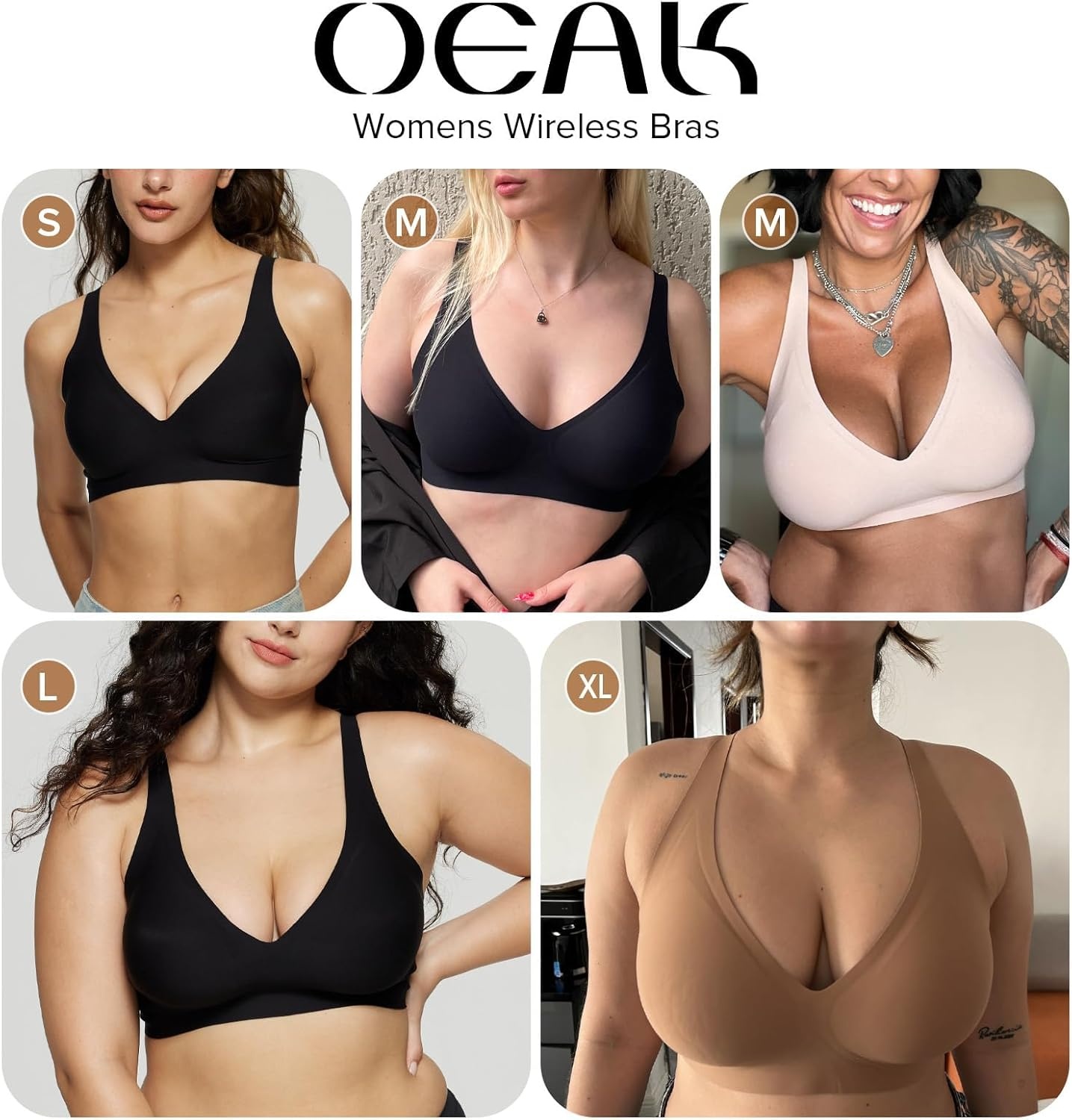 image:imageOEAK Womens Deep V Bras Comfortable Bra Support Push Up Bralettes Low Cut no Underwire Bra Plunge Seamless Tshirts Bras Black XXL
