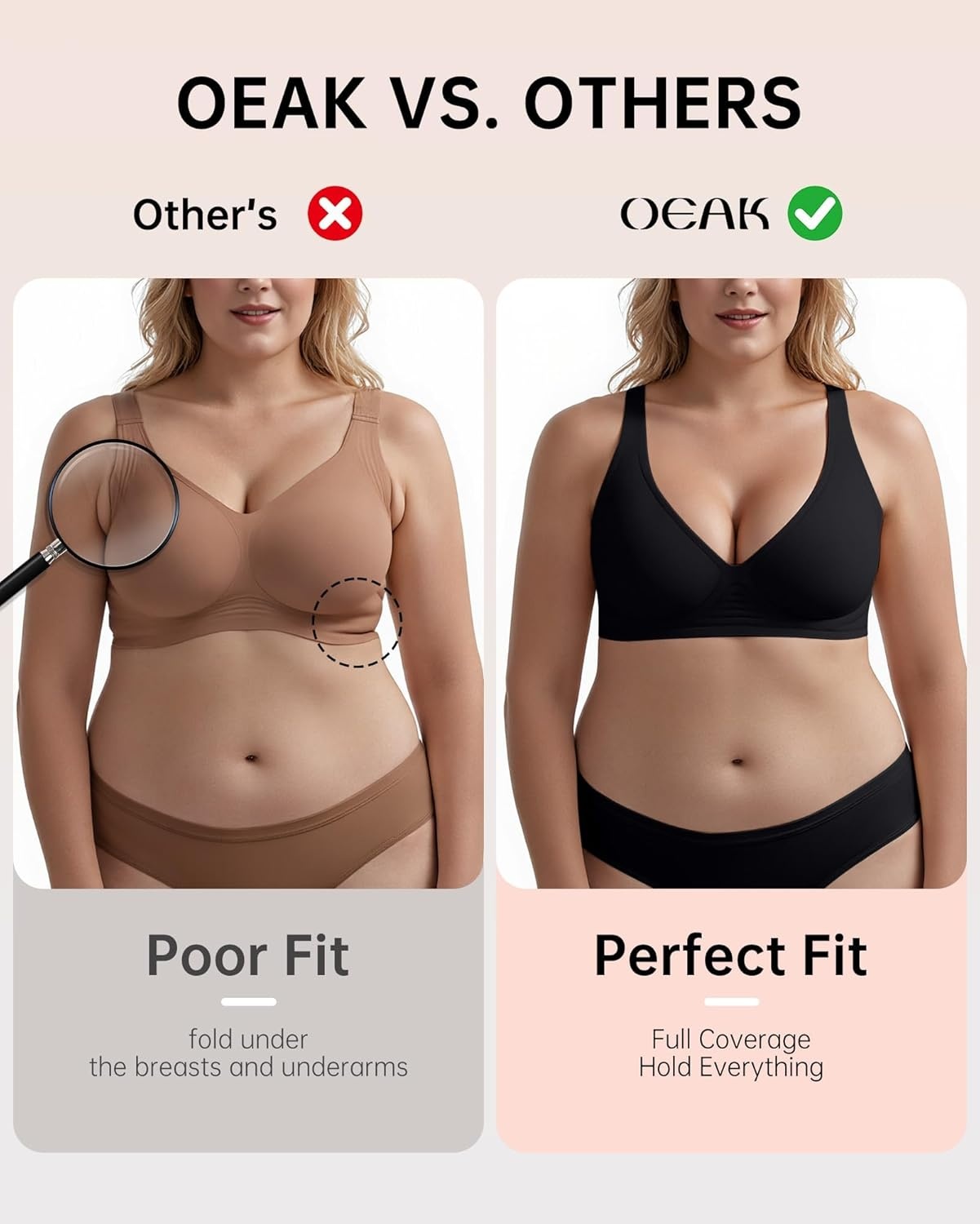 image:imageOEAK Womens Deep V Bras Comfortable Bra Support Push Up Bralettes Low Cut no Underwire Bra Plunge Seamless Tshirts Bras Black XXL