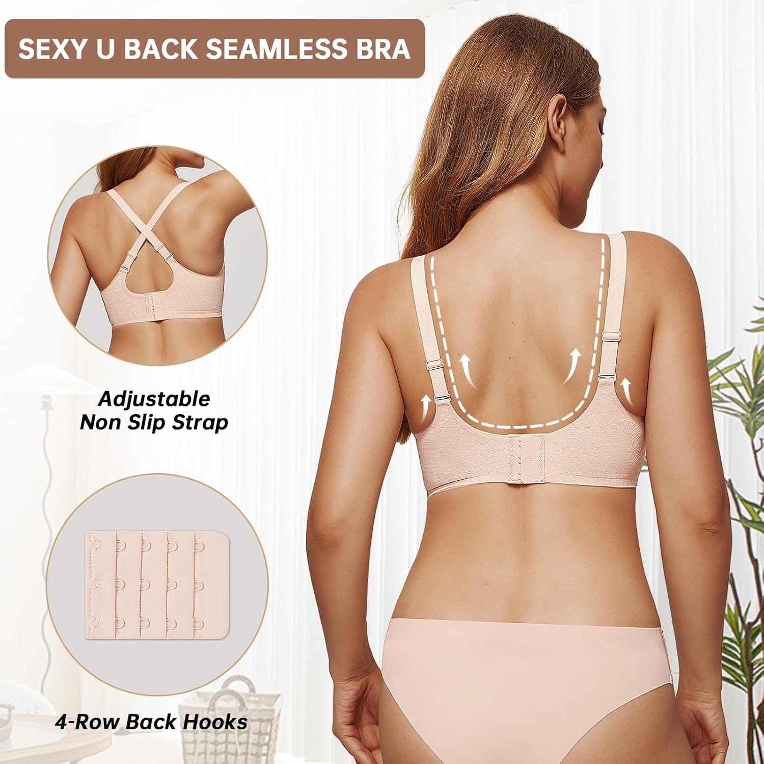 image:imageOEAK Womens Wireless Jelly Bras Push Up Bralette Full Coverage No Underwire Bra Comfortable Everyday Seamless Tshirt Bras Nude with Jacquard Weave XXL
