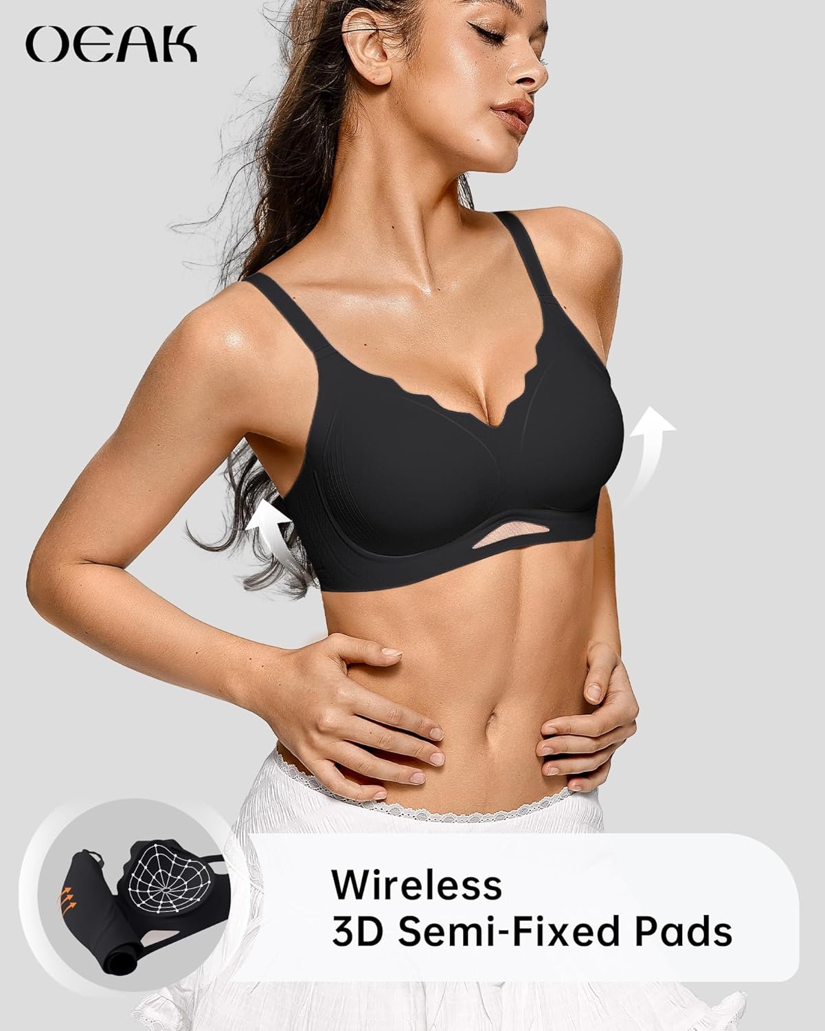 image:imageOEAK Womens Wireless Jelly Bras Scalloped Push Up No Underwire Bralette Supportive Tshirt Bra Seamless Comfortable Bras XXL Black