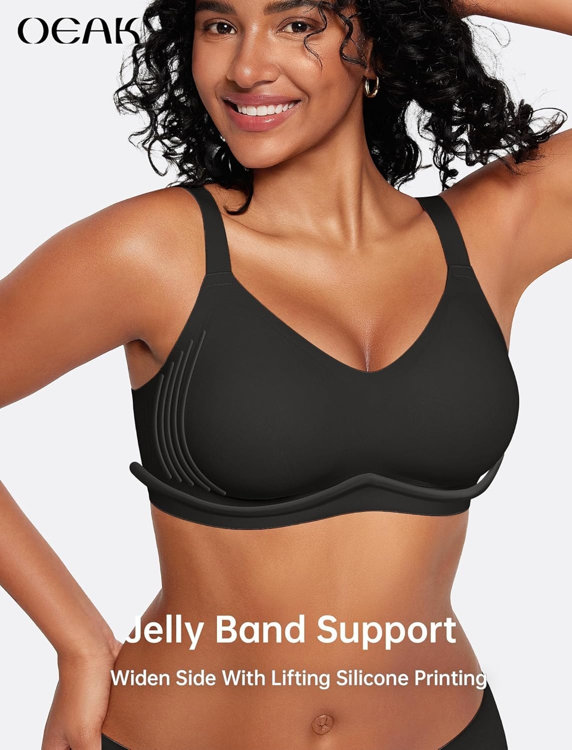 image:imageOEAK Womens Wireless Seamless Bras Jelly Full Coverage Supportive Bra Push Up Plus Size Everyday Bra Comfortable Tshirt BrasBlack