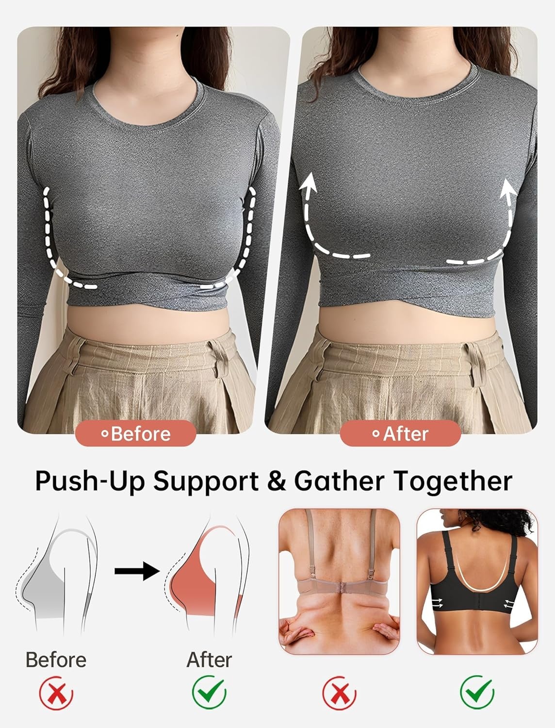 image:imageOEAK Womens Wireless Seamless Bras Jelly Full Coverage Supportive Bra Push Up Plus Size Everyday Bra Comfortable Tshirt BrasBlack