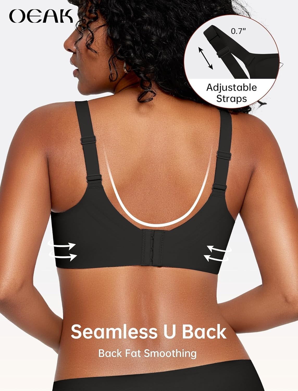image:imageOEAK Womens Wireless Seamless Bras Jelly Full Coverage Supportive Bra Push Up Plus Size Everyday Bra Comfortable Tshirt BrasBlack