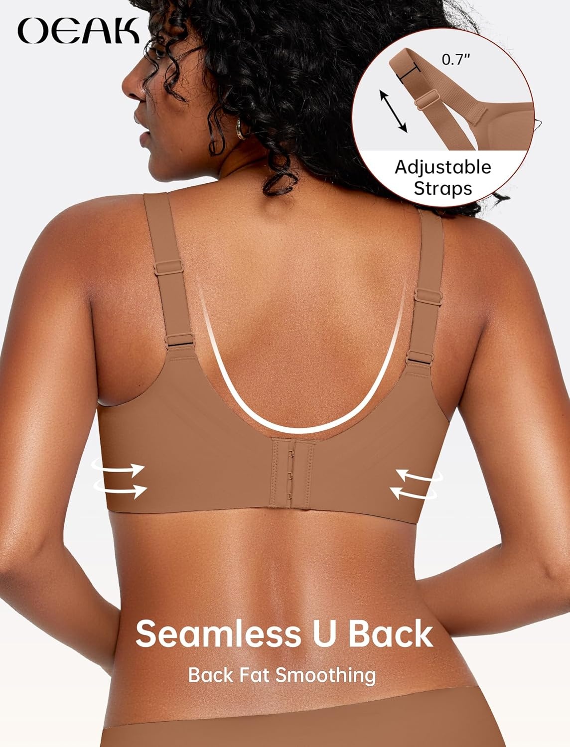 image:imageOEAK Womens Wireless Seamless Bras Jelly Full Coverage Supportive Bra Push Up Plus Size Everyday Bra Comfortable Tshirt BrasBrown