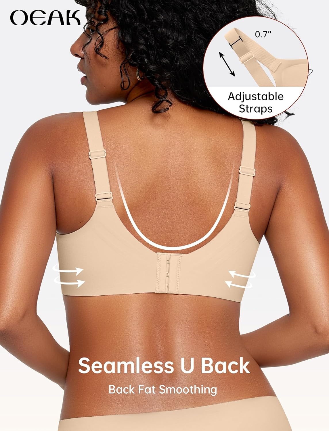 image:imageOEAK Womens Wireless Seamless Bras Jelly Full Coverage Supportive Bra Push Up Plus Size Everyday Bra Comfortable Tshirt BrasNude