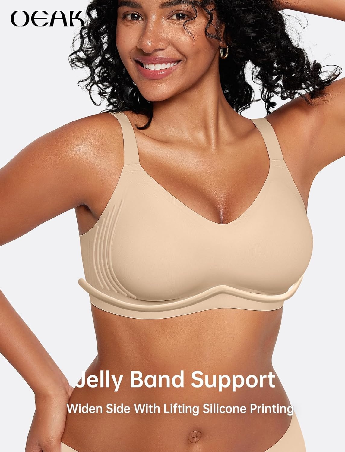 image:imageOEAK Womens Wireless Seamless Bras Jelly Full Coverage Supportive Bra Push Up Plus Size Everyday Bra Comfortable Tshirt BrasNude