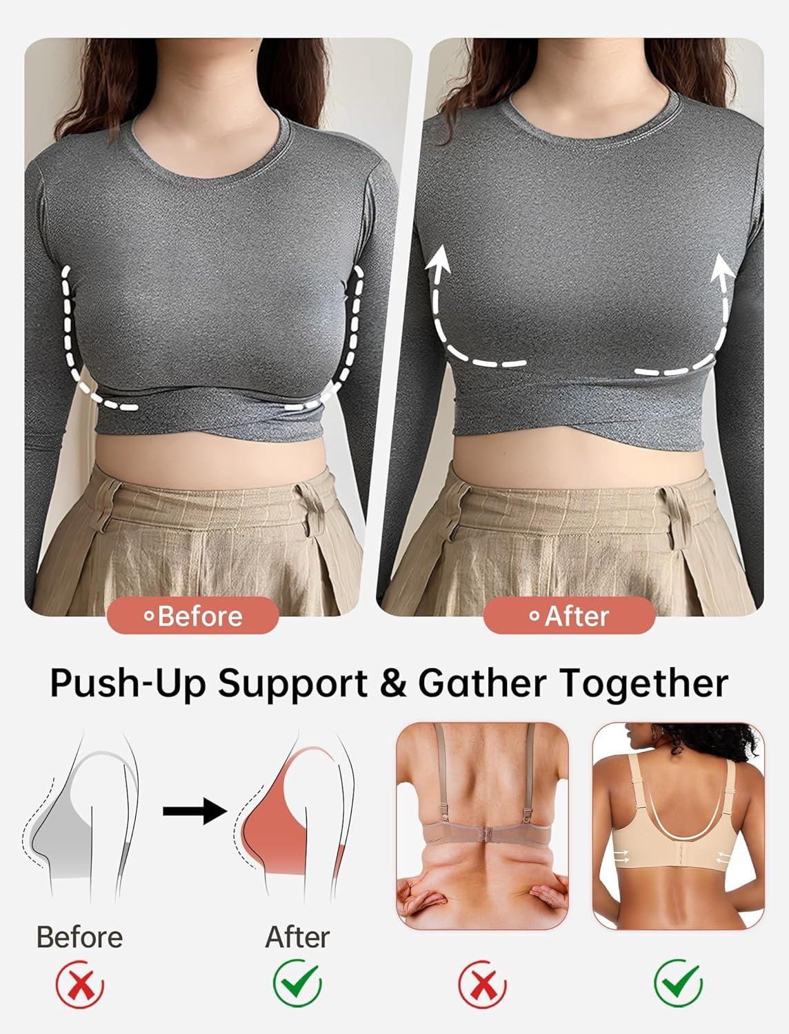 image:imageOEAK Womens Wireless Seamless Bras Jelly Full Coverage Supportive Bra Push Up Plus Size Everyday Bra Comfortable Tshirt BrasNude