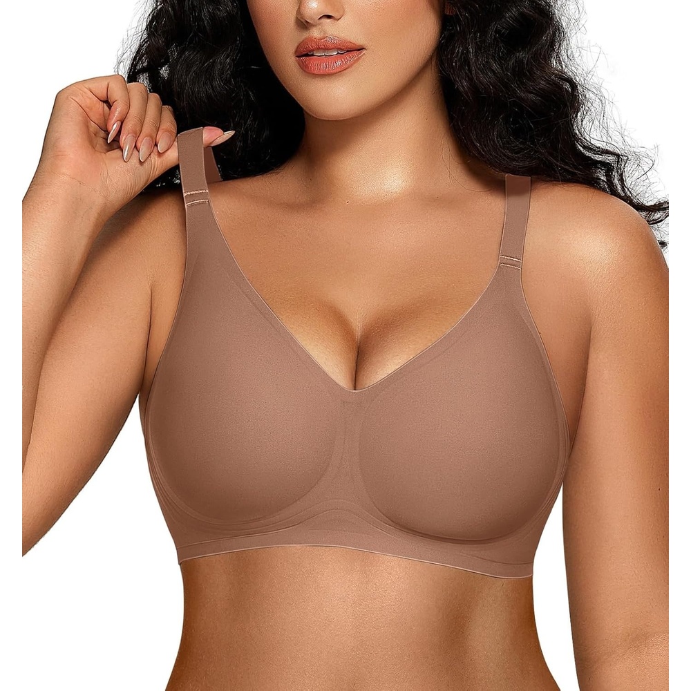 image:imageOEAK Women Comfortable Jelly Bras No Underwire Seamless Full Coverage Bralette Buttery Soft Convertible Everyday Tshirt BraCoffee