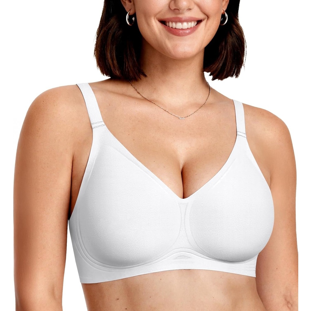 image:imageOEAK Women Comfortable Jelly Bras No Underwire Seamless Full Coverage Bralette Buttery Soft Convertible Everyday Tshirt BraWhite