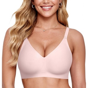 image:imageOEAK Women Comfortable Jelly Bras No Underwire Seamless Full Coverage Bralette Buttery Soft Convertible Everyday Tshirt BraPink