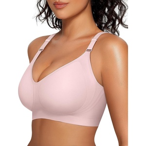 image:imageOEAK Womens Seamless Bras Jelly Comfortable Bra No Underwire Full Support Bra Push Up Plus Size V Neck Sleeping Tshirt Bras Pink 3XL