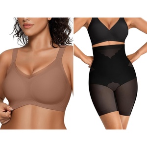 image:imageOEAK Womens Wireless Bras V Mesh Khaki amp Tummy Control Superpower Black XXL