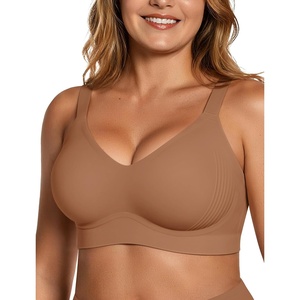 image:imageOEAK Womens Wireless Seamless Bras Jelly Full Coverage Supportive Bra Push Up Plus Size Everyday Bra Comfortable Tshirt BrasBrown